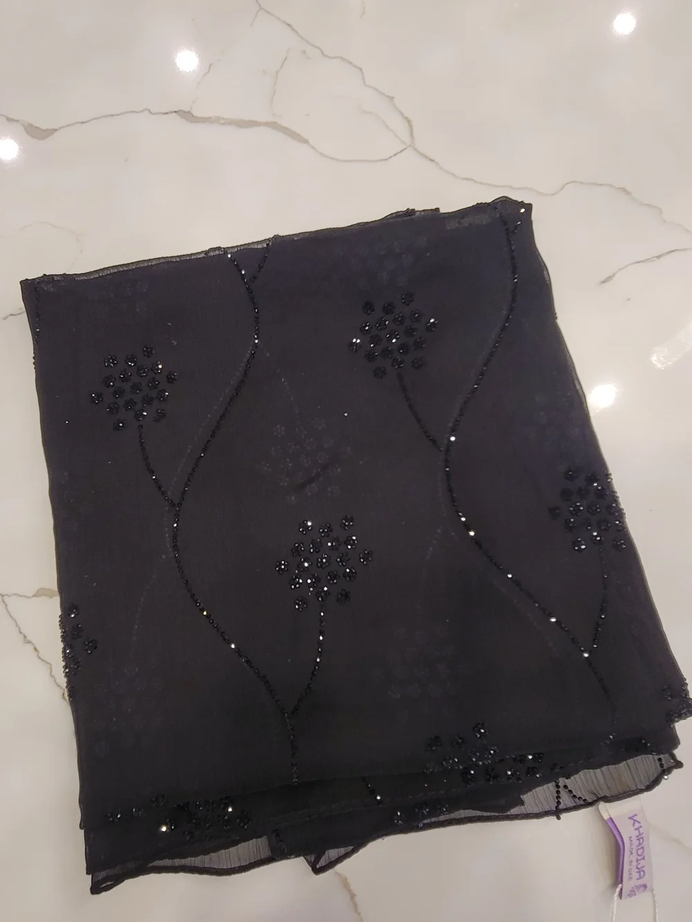 Chic Black Beaded Hijab Scarf - Women Accessories